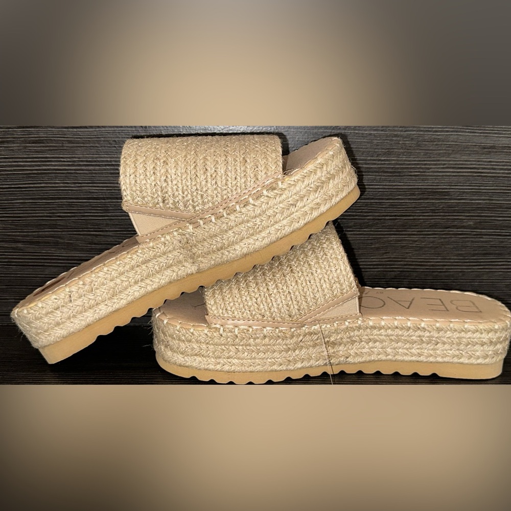NWT Beach by Matisse Del Mar Platform Tan Woven Slide Sandals Size 7 - Picture 7 of 9